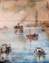 博斯普魯斯海峽大橋下的船隻Boat under the Bosphorus Bridge.2014.75x55cm