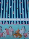 日本棉布。條紋蝴蝶結與手繪風可愛貓咪款，共兩色